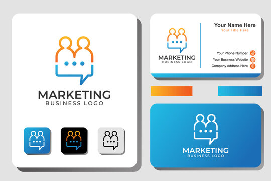 marketing logo, people chat, letter m people with bubble chat logo concept