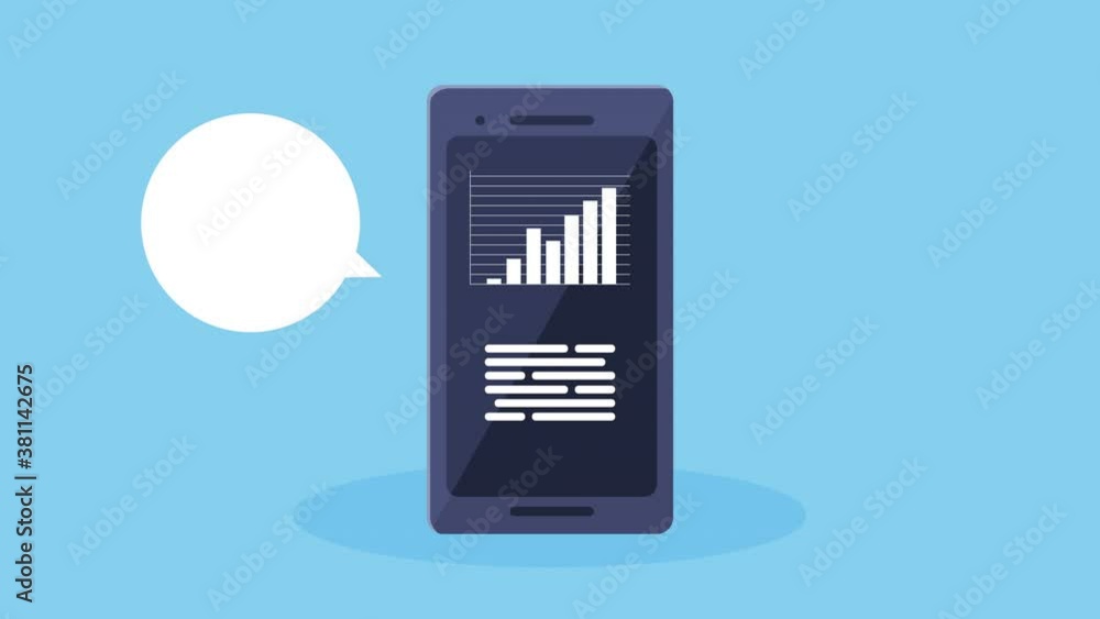 Poster statistics infographic data animation with smartphone and speech bubble