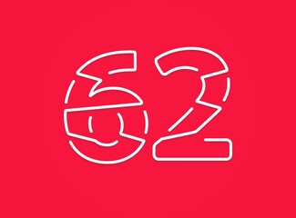 62 number. Modern trendy, creative style design. For logo, brand label, design elements, corporate identity, application etc. İsolated vector illustration