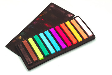 Set of multicolored dry pastels for painting and creativity.