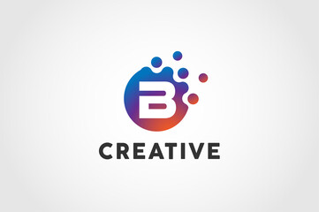 Initial Letter B Logo, Circle particle with letter B inside, vector illustration