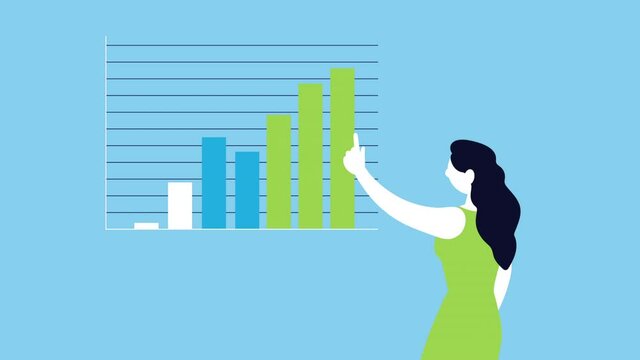 statistics infographic data animation with woman and bars