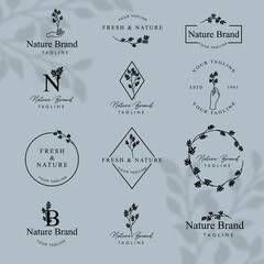 FEMININE FLORAL LINE ART LOGO EDITABLE TEMPLATE SET