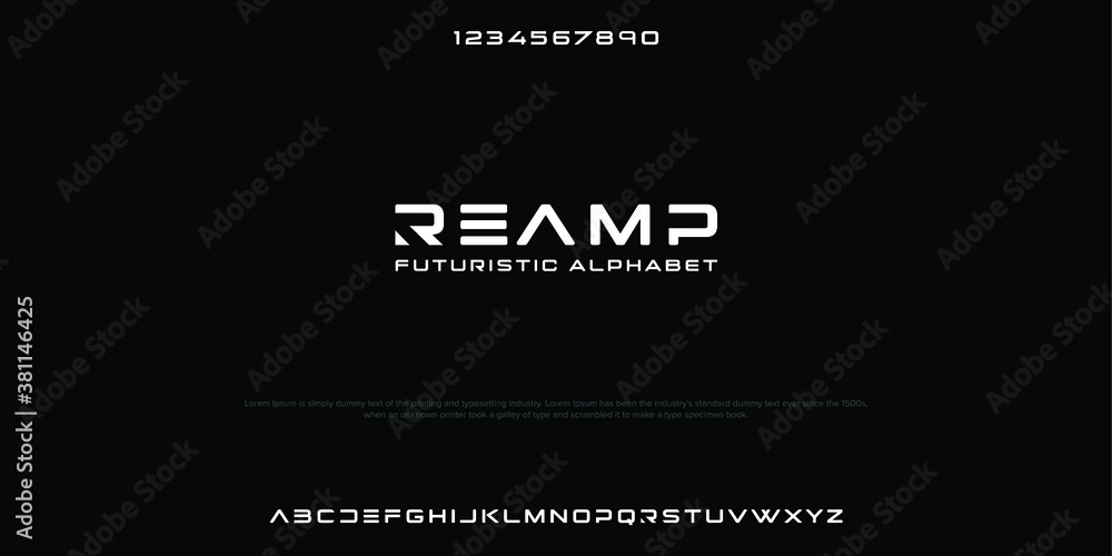 Wall mural futuristic minimalist display font design, alphabet, typeface, letters and numbers, typography. - Wall murals