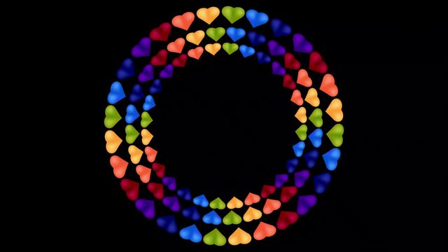 Bright rainbow animation with rotation round colorful spots. Lgbt community symbol. Swirling hypnotic rotating abstraction. Psychedelic twisting circles, optical illusion.