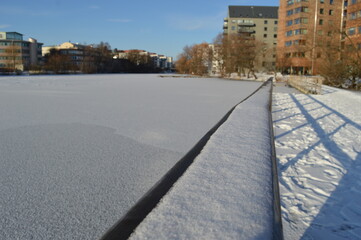 Winter wonderland and snowy landscape in Sundbyberg, (Stockholm), Sweden