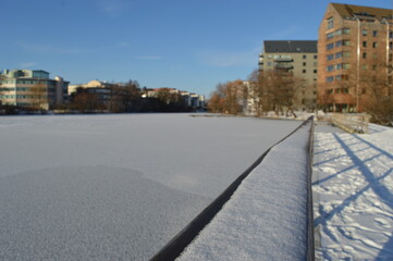 Winter wonderland and snowy landscape in Sundbyberg, (Stockholm), Sweden
