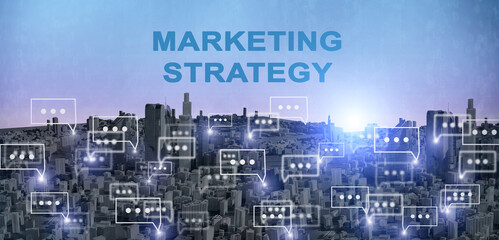 Online Marketing Collage With Cityscape Background, Text And Messages Icons