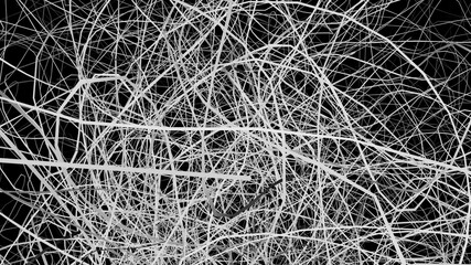 A web of lines Curling in 3D. Abstract stripes are black.