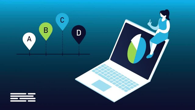 statistics infographic data animation with woman and laptop