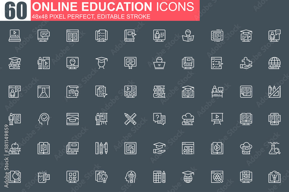 Aufkleber online education thin line icon set. distance learning outline pictograms for website and mobile app