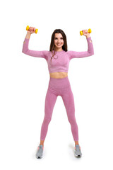  Brunette woman in sportswear turquoise top doing exercises on the legs athletic body healthy lifestyle
