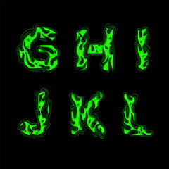 Slimy vector Letters set. Part 2 of 5. Letters G H I J K L. Green symbols for Halloween and spooky decorations. 