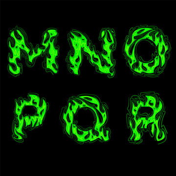 Slimy vector Letters set. Part 3 of 5. Letters M N O P Q R. Green symbols for Halloween and spooky decorations. 