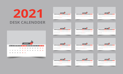 Desk calendar design 2021 template Set of 12 Months, Week starts Monday, Stationery design, calendar planner
