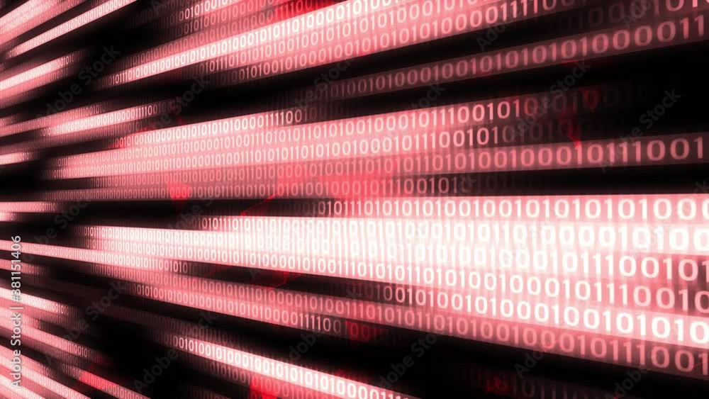 Poster artistic red binary numbers lines animation background.