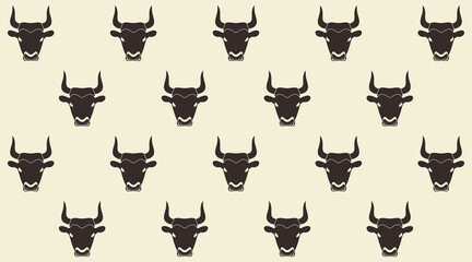 Dark Bull Head with horns silhouette pattern background