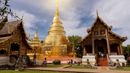 Fototapeta premium Wat Phra Singh is a temple that tourists like to visit in Chiang Mai, Thailand.