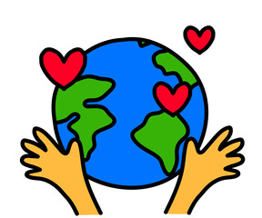 Planet earth and hands on a white background. Cartoon. Vector illustration.