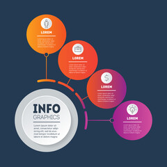 Business presentation concept with 4 options. Template of diagram. Infographic of technological or education process with four steps. Brochure design template. Quarterly report.