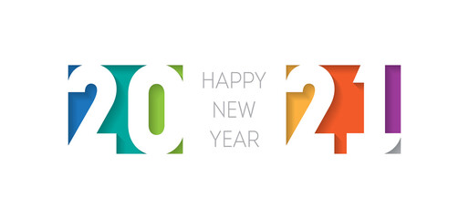 Happy new year 2021, horizontal banner. Brochure or calendar cover design template. Cover of business diary for 20 21 with wishes. The art of cutting paper.