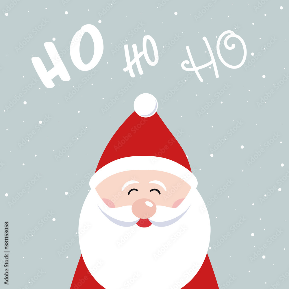 Wall mural Santa claus cute christmas ho ho ho lettering vector snowy background