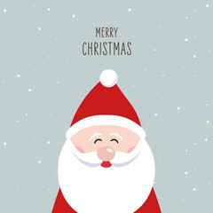 Santa claus cute cartoon merry christmas lettering vector snowy background