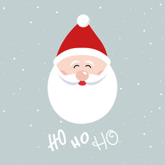 Santa claus cute character face ho ho ho vector snowy background