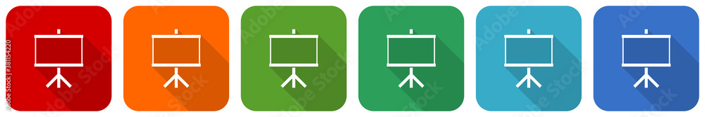 Poster Board, school, education, presentation icon set, flat design vector illustration in 6 colors options for webdesign and mobile applications