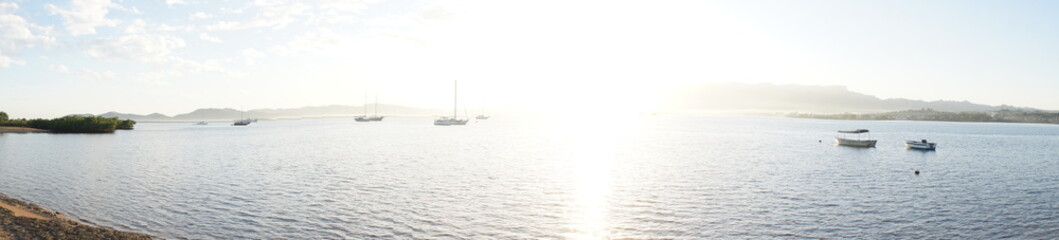 Boat on the roadstead in the bay near the town of Nadi on the island of Viti Levu in the...
