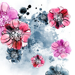 Vintage floral background with pink flowers - 381154831