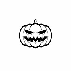 Halloween pumpkin, scary or spooky creepy pumpkins, Halloween holiday. Black outline design. Isolated icon.