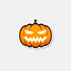 Halloween pumpkin, scary or spooky creepy pumpkins, Halloween holiday. White stroke and shadow design. Isolated icon.