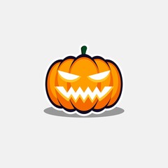 Halloween pumpkin, scary or spooky creepy pumpkins, Halloween holiday. White stroke and shadow design. Isolated icon.