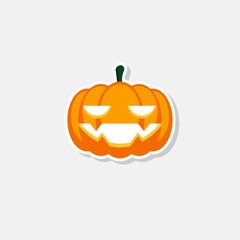 Halloween pumpkin, scary or spooky creepy pumpkins, Halloween holiday. White stroke and shadow design. Isolated icon.