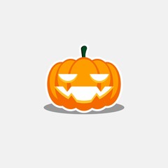 Halloween pumpkin, scary or spooky creepy pumpkins, Halloween holiday. White stroke and shadow design. Isolated icon.