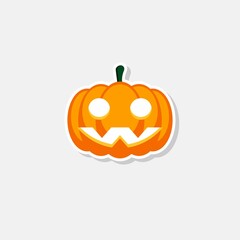 Halloween pumpkin, scary or spooky creepy pumpkins, Halloween holiday. White stroke and shadow design. Isolated icon.