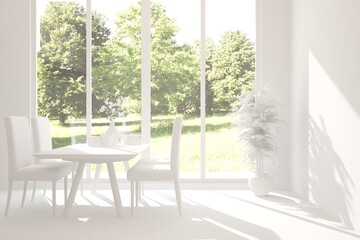 White stylish minimalist kitchen. Scandinavian interior design. 3D illustration