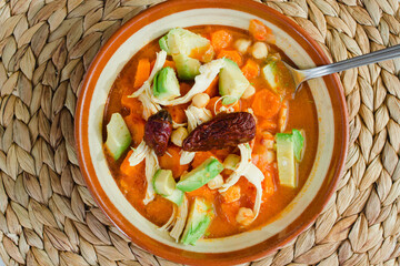 Caldo Tlalpeño top view, from mexico