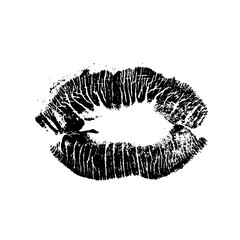 Lips track print. Stamp of mouth isolated on white background. Vector illustration.