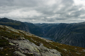 Fototapeta na wymiar Hike to Trolltunga, Odda, Sørfjord Norwegen, Scandinavia, 14km each way, more than 900m uphill