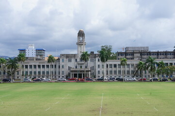 A clock tower in the center of Fiji's capital Suva in the colonial style on the island of Viti Levu...