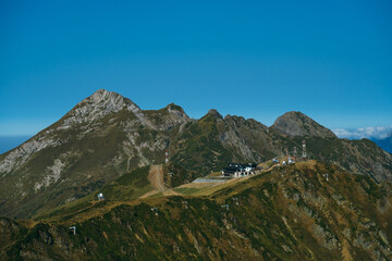 natural landscape with a ski resort in the Caucasus mountains in summer