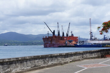 The ship docked in the bay of the capital Suva on the island of Viti Levu in the archipelago of Fiji