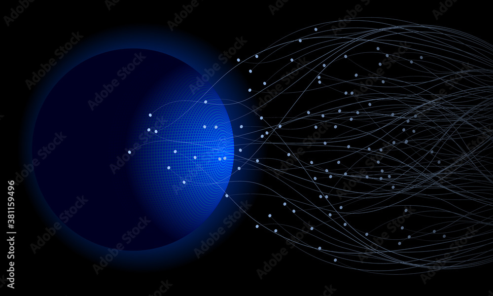 Poster Blue abstract background with lines and sphere. Big data visualization.
