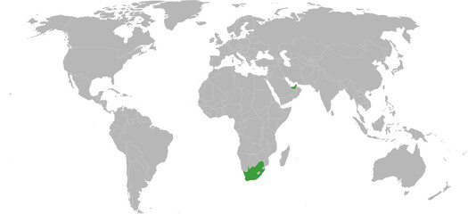 South africa, United arab emirates countries isolated on world map. Travel and backgrounds.
