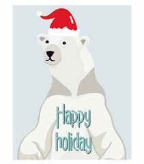 Happy new year and happy holiday greeting cards with white bear, polar bear.