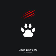 World rabies day concept. Footprint & blood scratch. Vector illustrations.