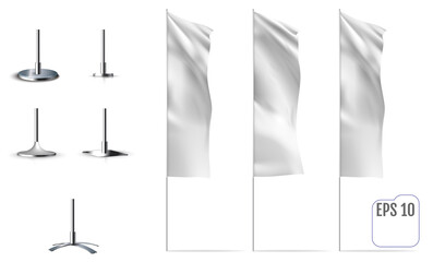White banner flags. Realistic mockups