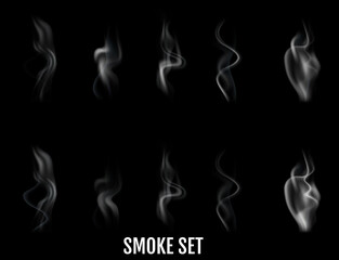 Realistic cigarette smoke waves. Vector.